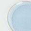 10-Pack Plastic 7" Round Dessert Appetizer Plates in Transparent Dusty Blue Hammered Design with Gold Rim - Modern Disposable Salad Plates