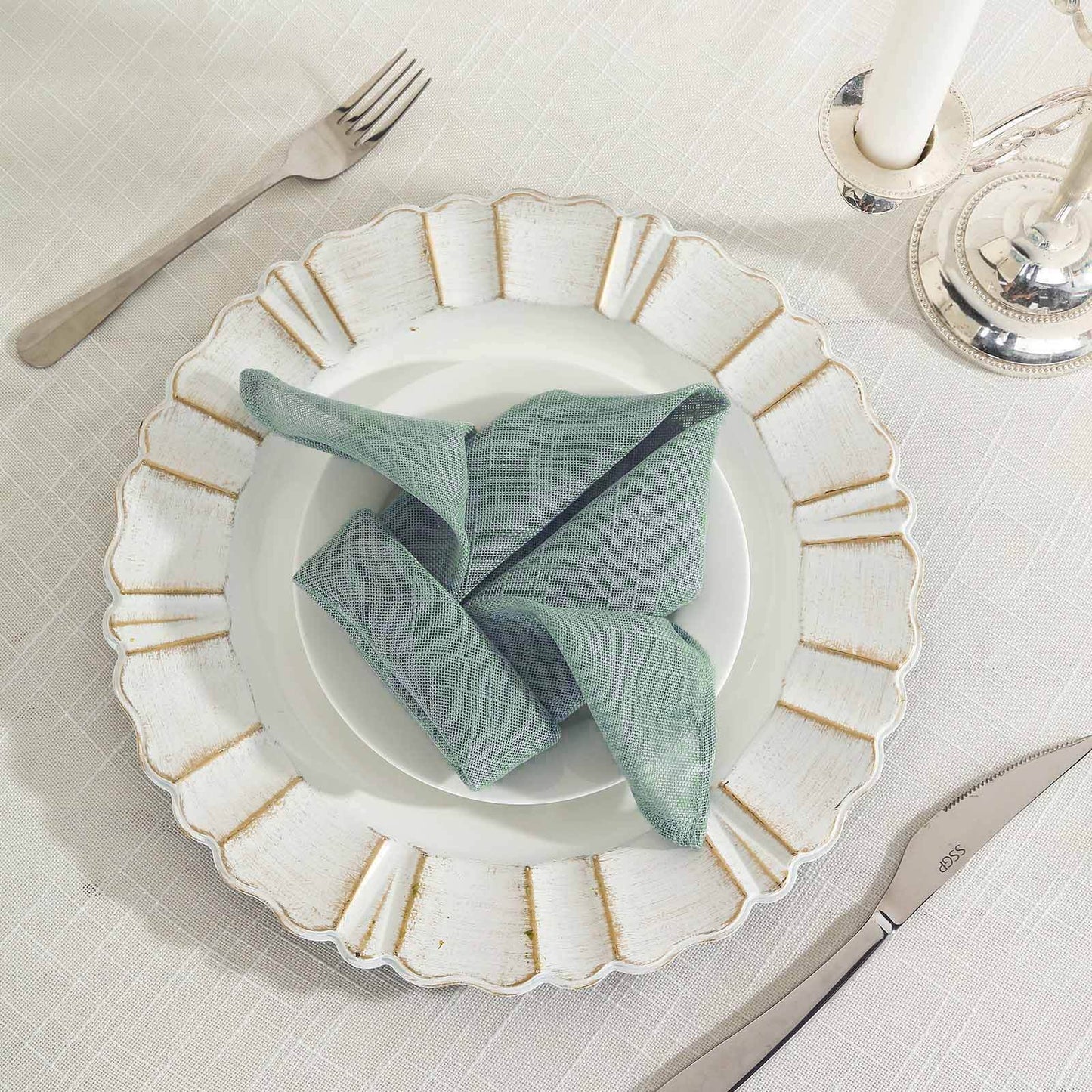 5 Pack Faux Linen 20"x20" Napkins Dusty Blue - Slubby Textured & Wrinkle Resistant Cloth Napkins