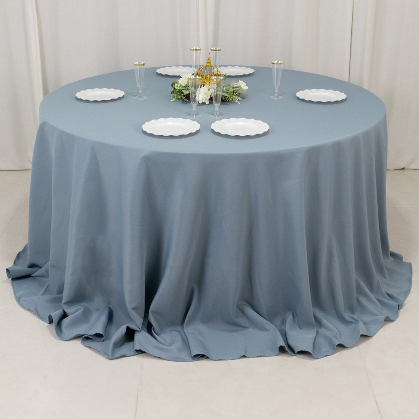 Premium Polyester 132" Round Tablecloth Dusty Blue - Seamless 220GSM Wrinkle-Resistant Table Cover