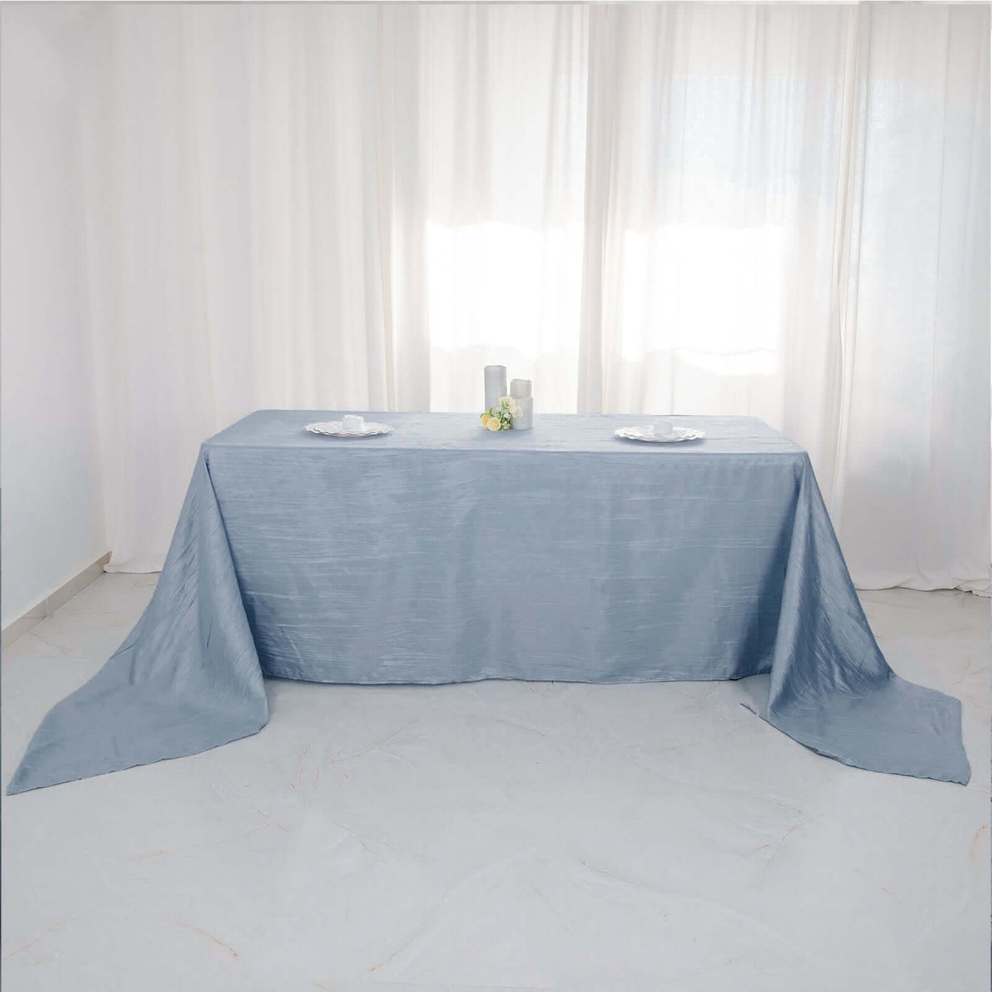 Taffeta 90"x156" Rectangle Tablecloth Dusty Blue - Accordion Crinkle Seamless Table Cover