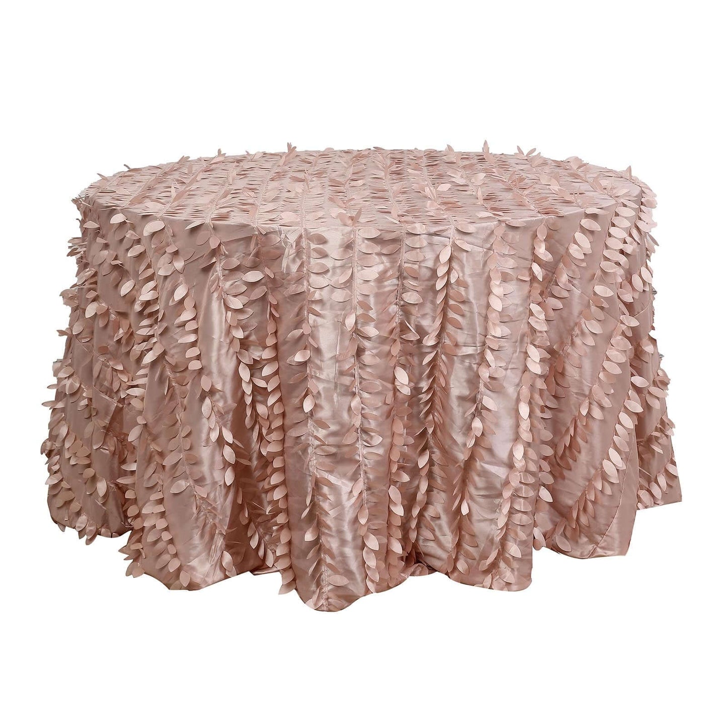 Taffeta 120" Round Tablecloth Dusty Rose | 3D Leaf Petal Design Seamless Table Cover