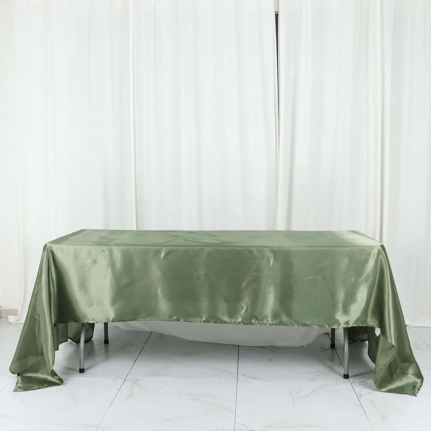 Satin Rectangular 60"x126" Tablecloth Dusty Sage Green - Smooth and Lustrous Table Cover