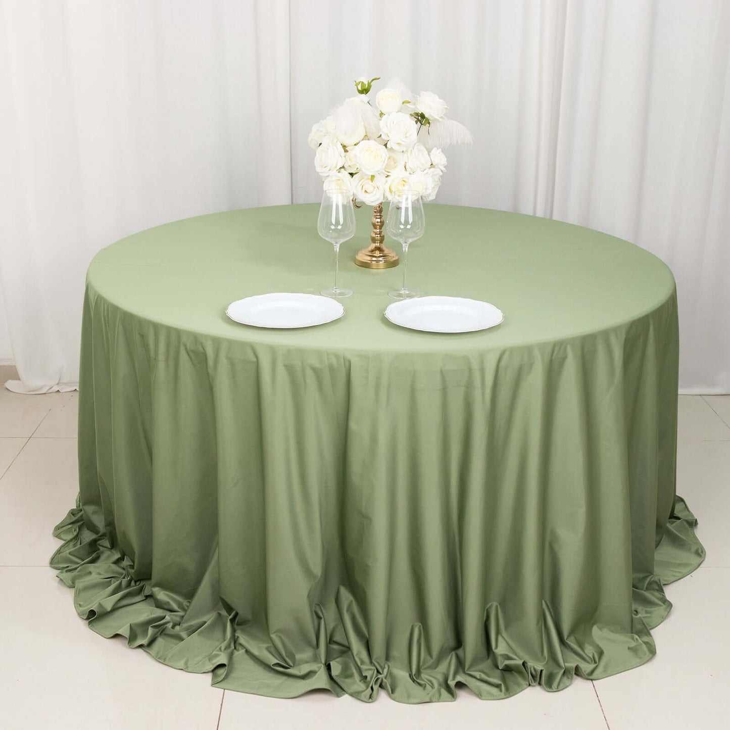 Scuba Round 132" Tablecloth Dusty Sage Green - Wrinkle Free & Stain Resistant Seamless Table Cover