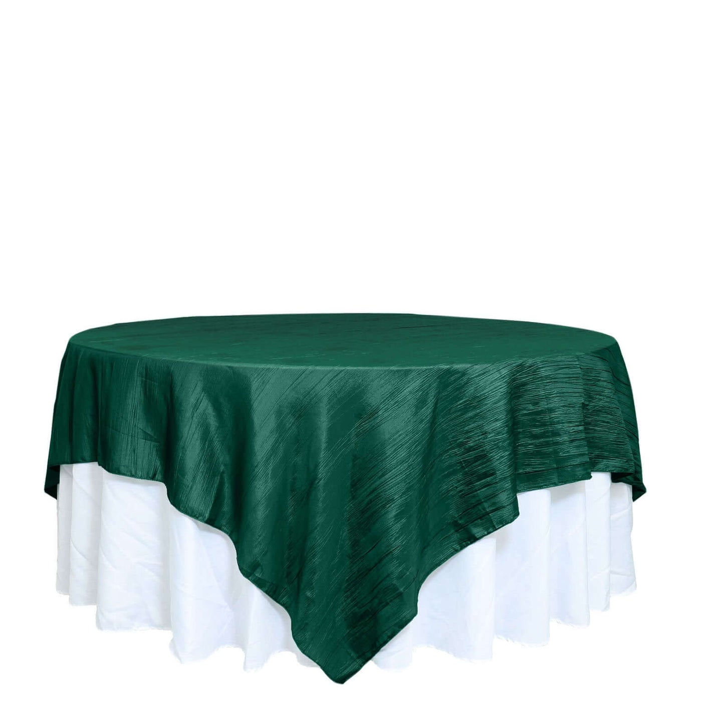Taffeta 90"x90" Table Overlay Square Tablecloth Hunter Emerald Green - Accordion Crinkle Table Cover