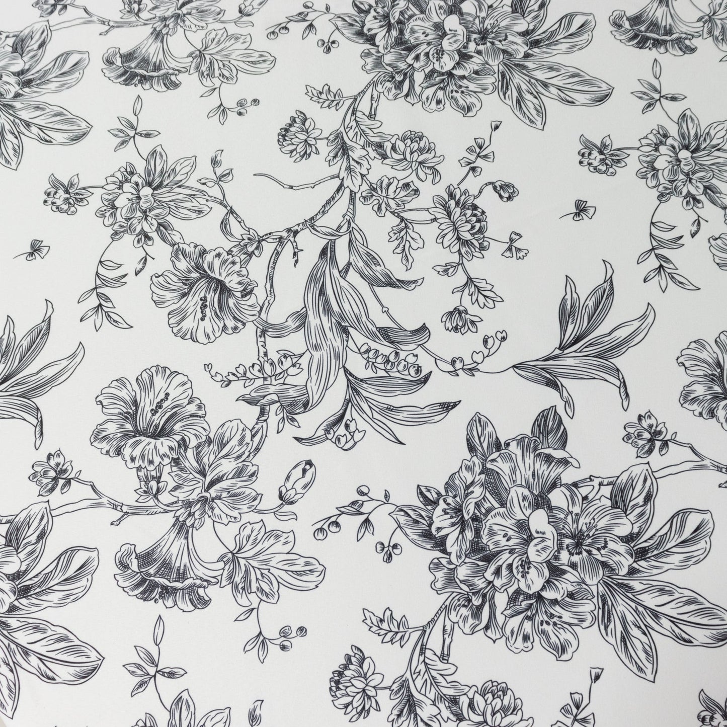Polyester 132" Round Tablecloth White - Black French Toile Pattern for Chic Weddings