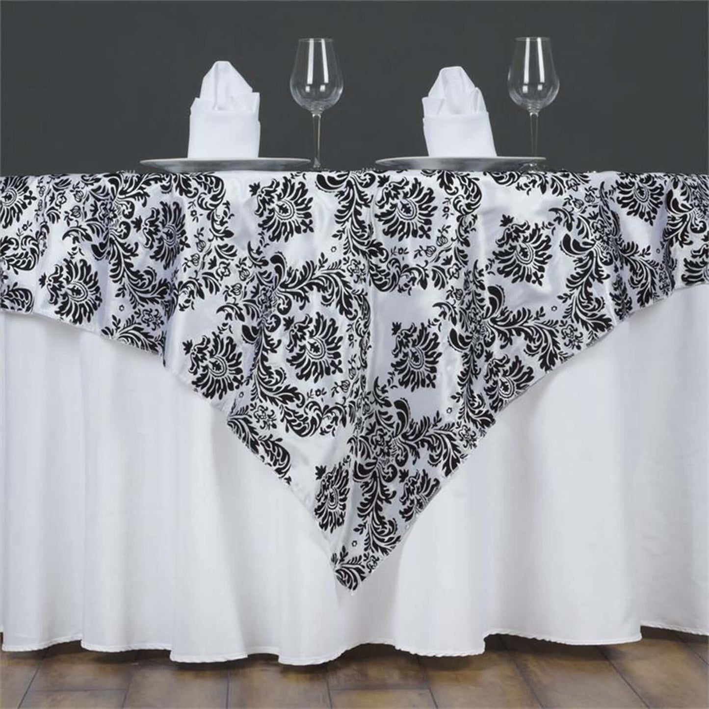 Flocking 60"x60" Table Overlay Square Tablecloth Black - Damask Design for Stylish Occasions