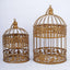 Set of 2 Card Holders Wrought Iron Bird Cage Design Metallic Gold - Decorative Display Stand 9"/13"