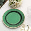 25-Pack Paper 10" Round Dinner Plates in Hunter Emerald Green Sunray Design with Gold Rim - Disposable Heavy Duty 350GSM Party Plates
