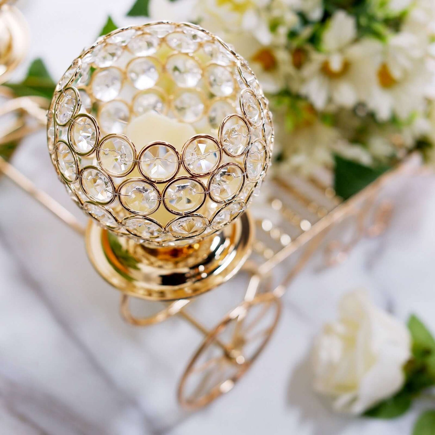 Candle Holder 4-Arm Gold Metal Crystal Cinderella Carriage Wedding Centerpiece - Decorative Display 18"