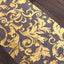 Sheer Organza 12"x108" Table Runner Roll Metallic Gold Foil Floral Swirl Design - Disposable Stylish Event Decoration