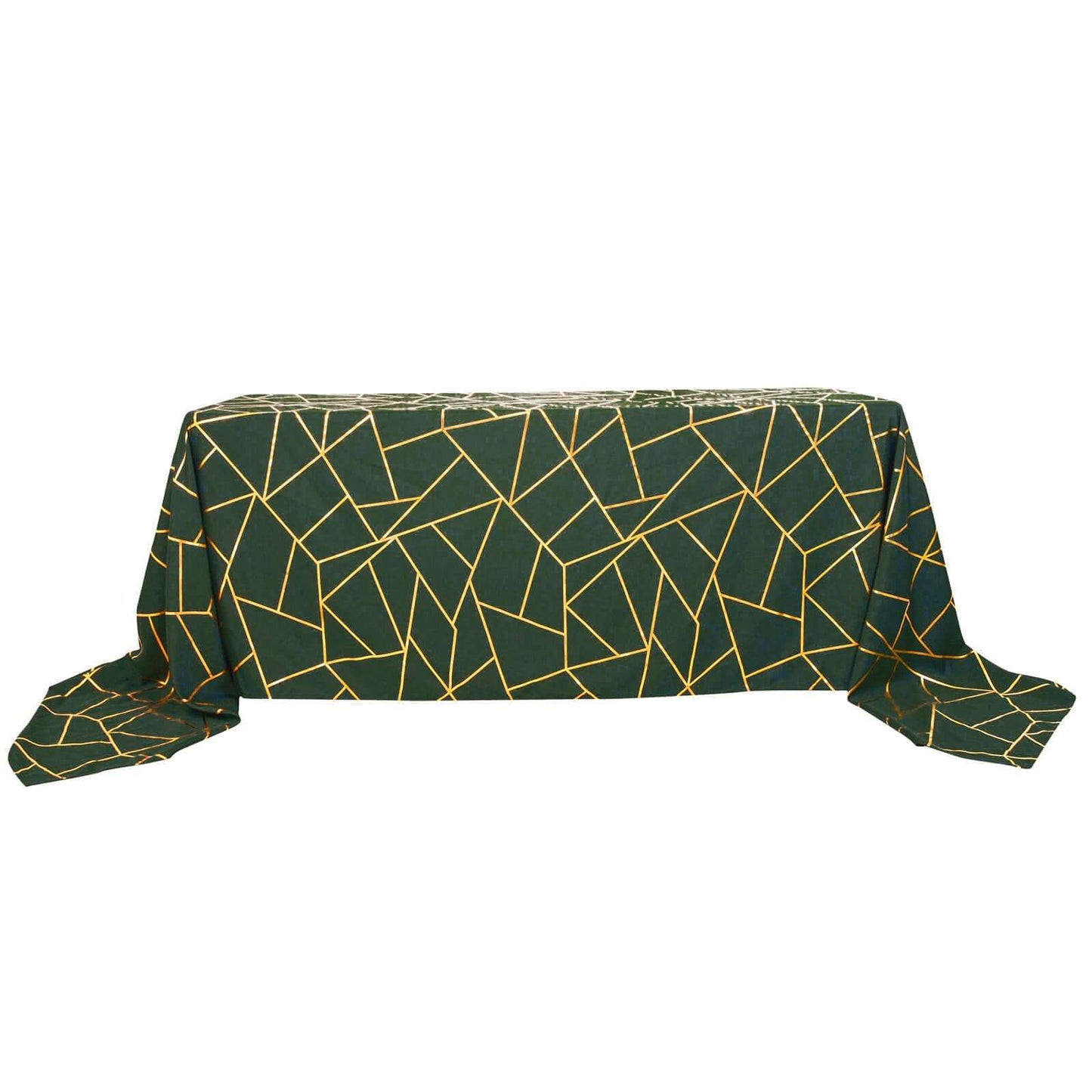 Polyester 90"x132" Rectangle Tablecloth Hunter Emerald Green with Gold Foil Geometric Pattern - Wrinkle-Resistant Seamless Table Cover