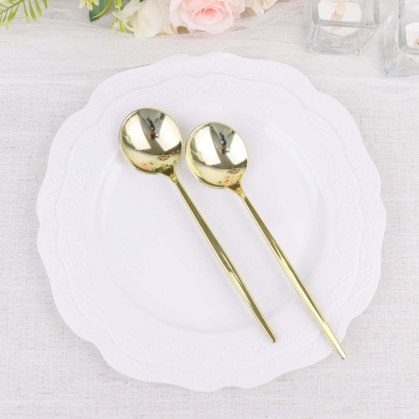 24-Pack Plastic Spoons Glossy Gold - Premium Heavy Duty Disposable Silverware 8"