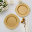 10-Pack Plastic 8" Round Dessert Plates in Gold with Leaf Embossed Rim - Disposable Vintage Baroque Style Salad Plates for Luxurious Gatherings & Events
