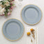 25-Pack Paper 8" Round Dessert Plates in Dusty Blue Sunray Design with Gold Rim - Disposable Heavy Duty 350GSM Appetizer Salad Plates