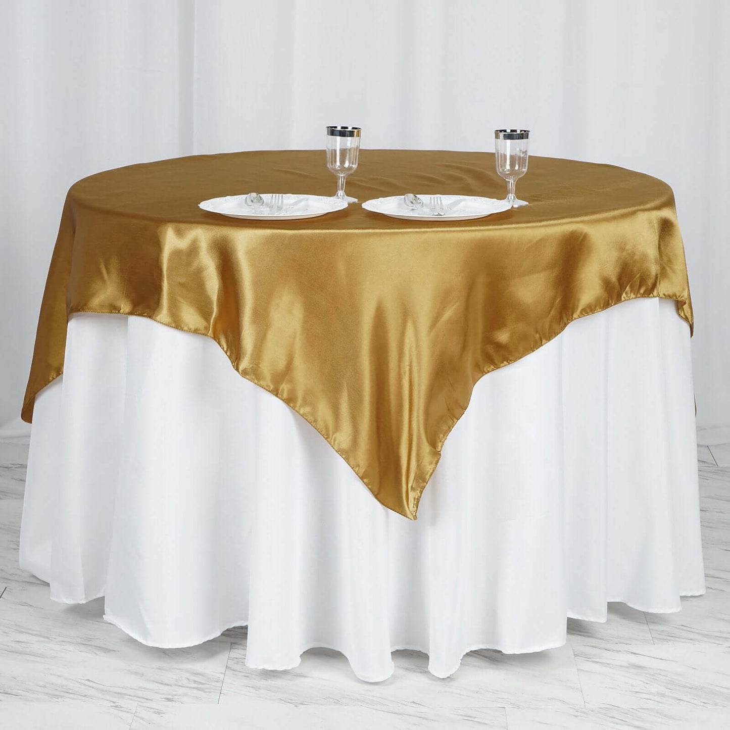 Satin 60"x60" Table Overlay Square Tablecloth Gold - Smooth Silky Touch Table Cover for Sophisticated Events