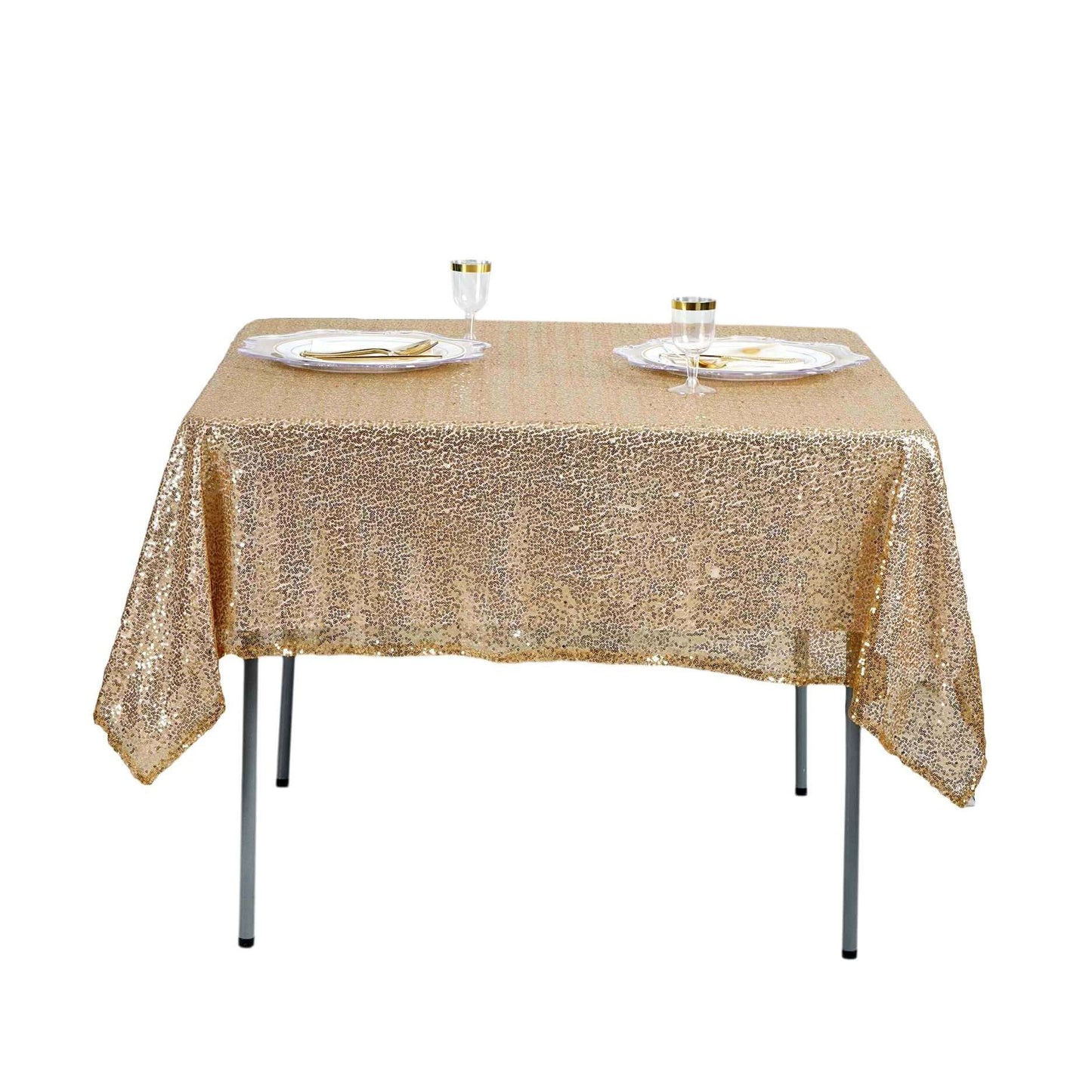 Sequin 60"x60" Table Overlay Square Tablecloth Gold - Luxe Wedding Table Topper