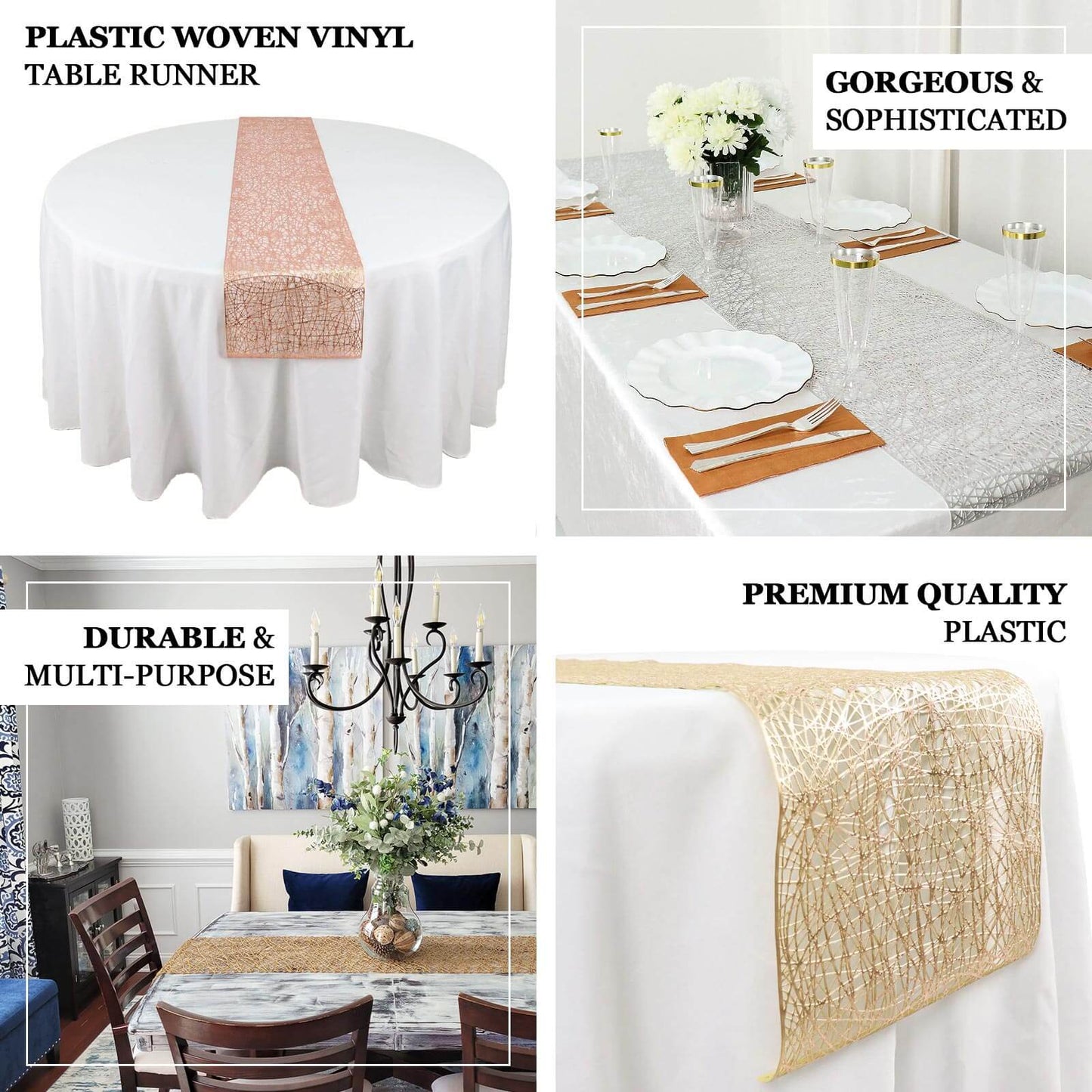 Plastic Woven Vinyl 13"x6ft Table Runner Metallic Gold - Non-Slip & Reversible Tabletop Decor