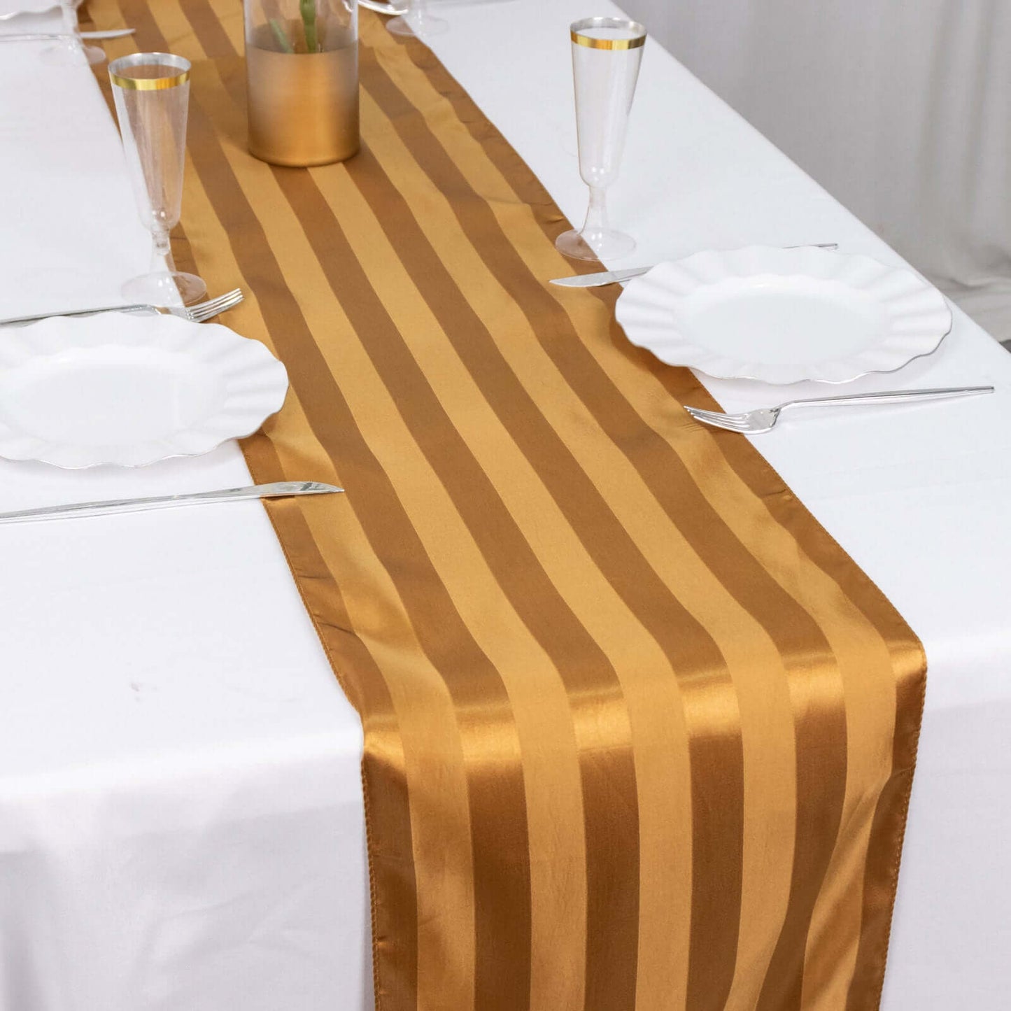 Satin 12"x108" Table Runner Gold - Stripe Table Decor