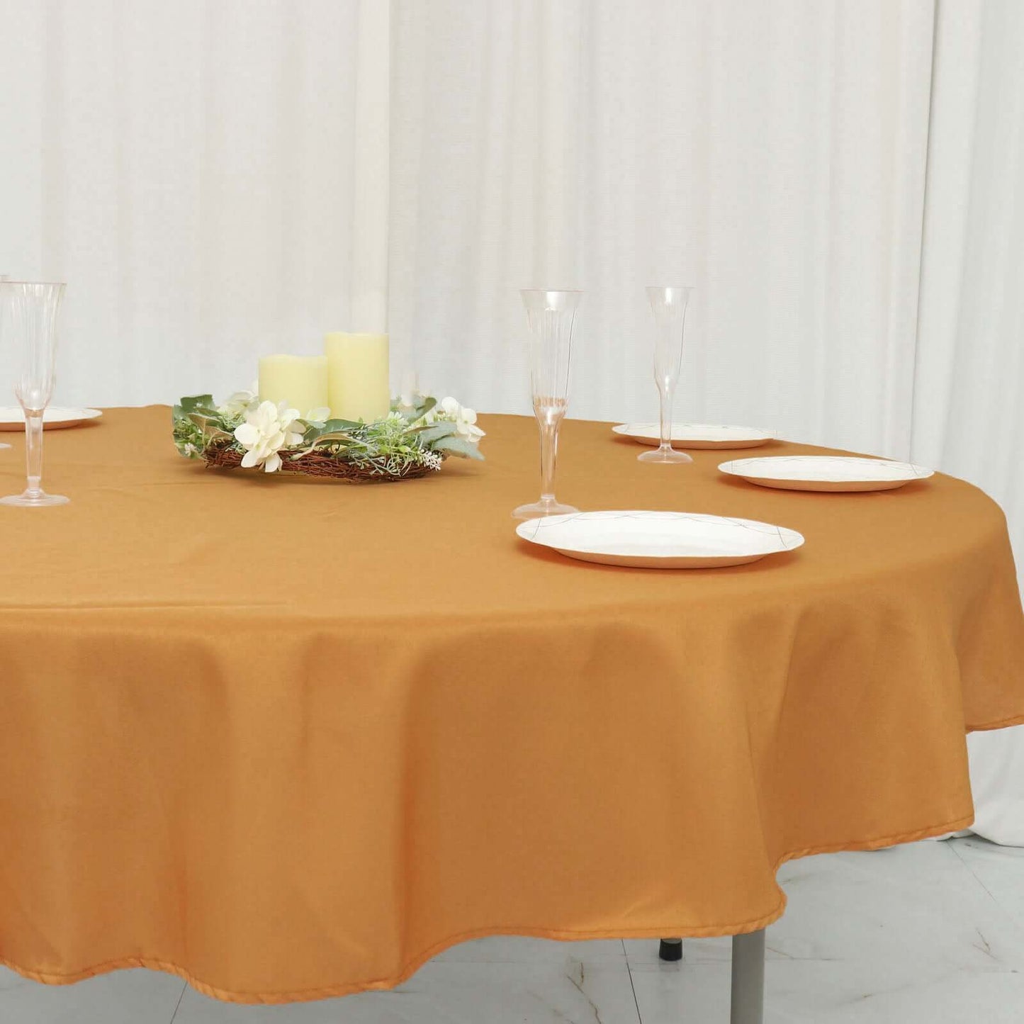 Polyester 70" Round Tablecloth Gold - Durable & Wrinkle-Resistant Table Cover for Everyday Use