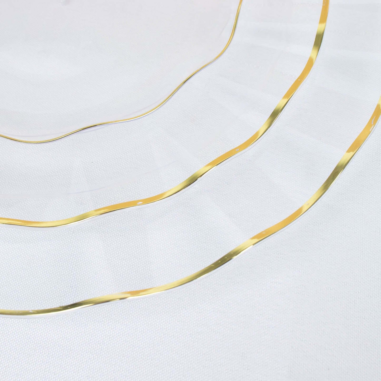 10-Pack Plastic Round 6" Dessert Plates in Clear Ruffled Rim with Gold Edging - Sturdy Disposable Salad Appetizer Dinnerware