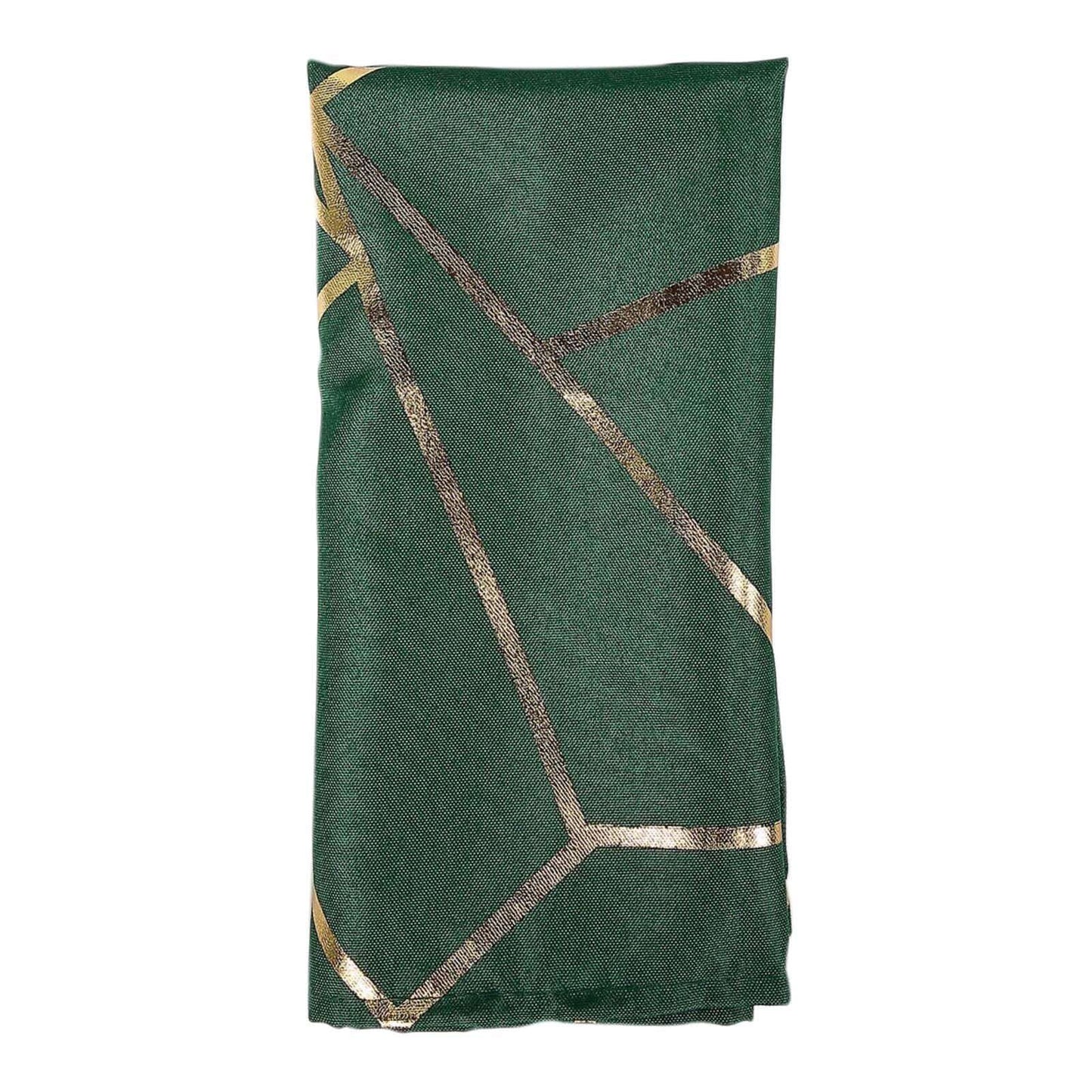 5 Pack Polyester 20"x20" Napkins Hunter Emerald Green with Gold Geometric Foil Pattern - Modern Reusable Dinner Napkins