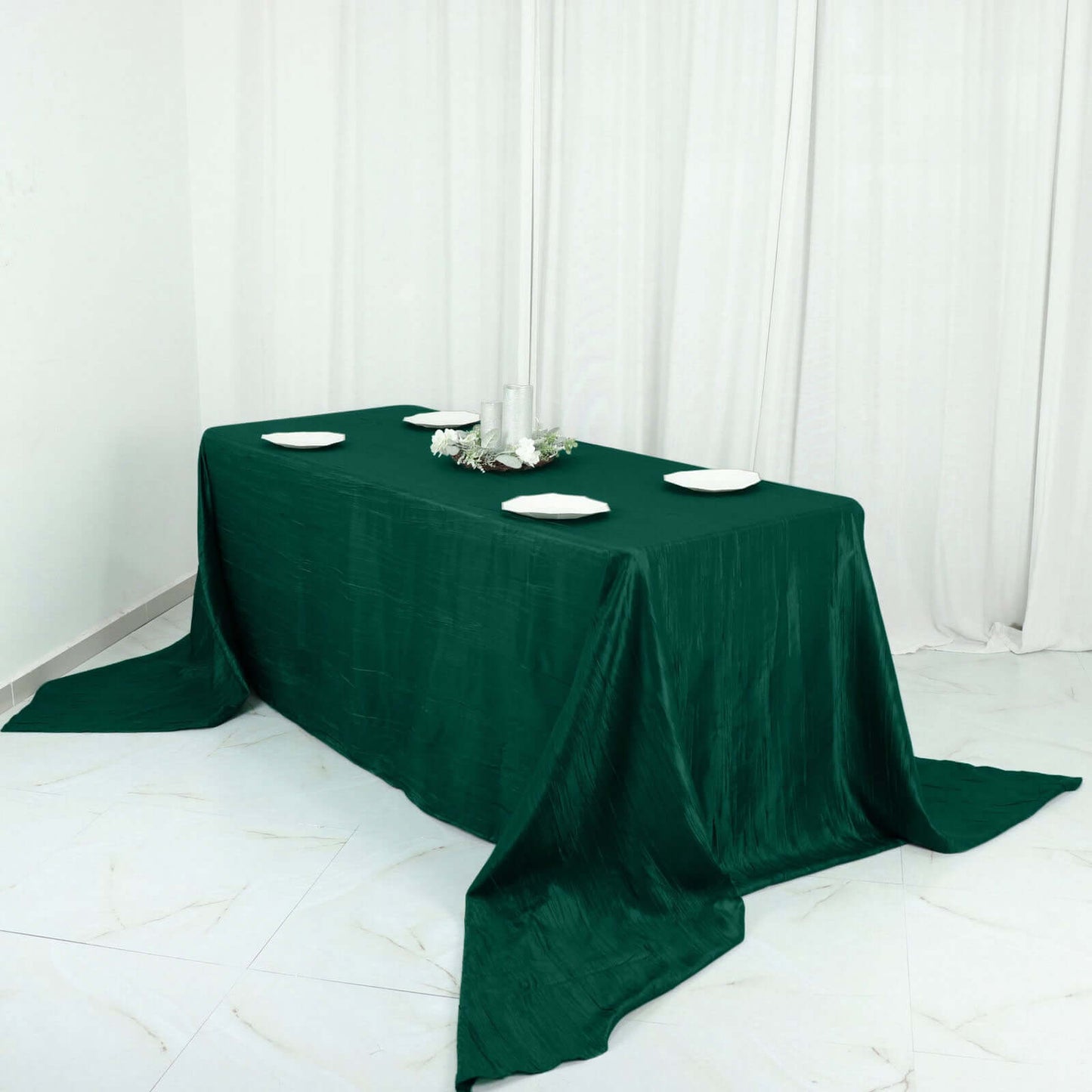 Taffeta 90"x156" Rectangle Tablecloth Hunter Emerald Green - Accordion Crinkle Seamless Table Cover