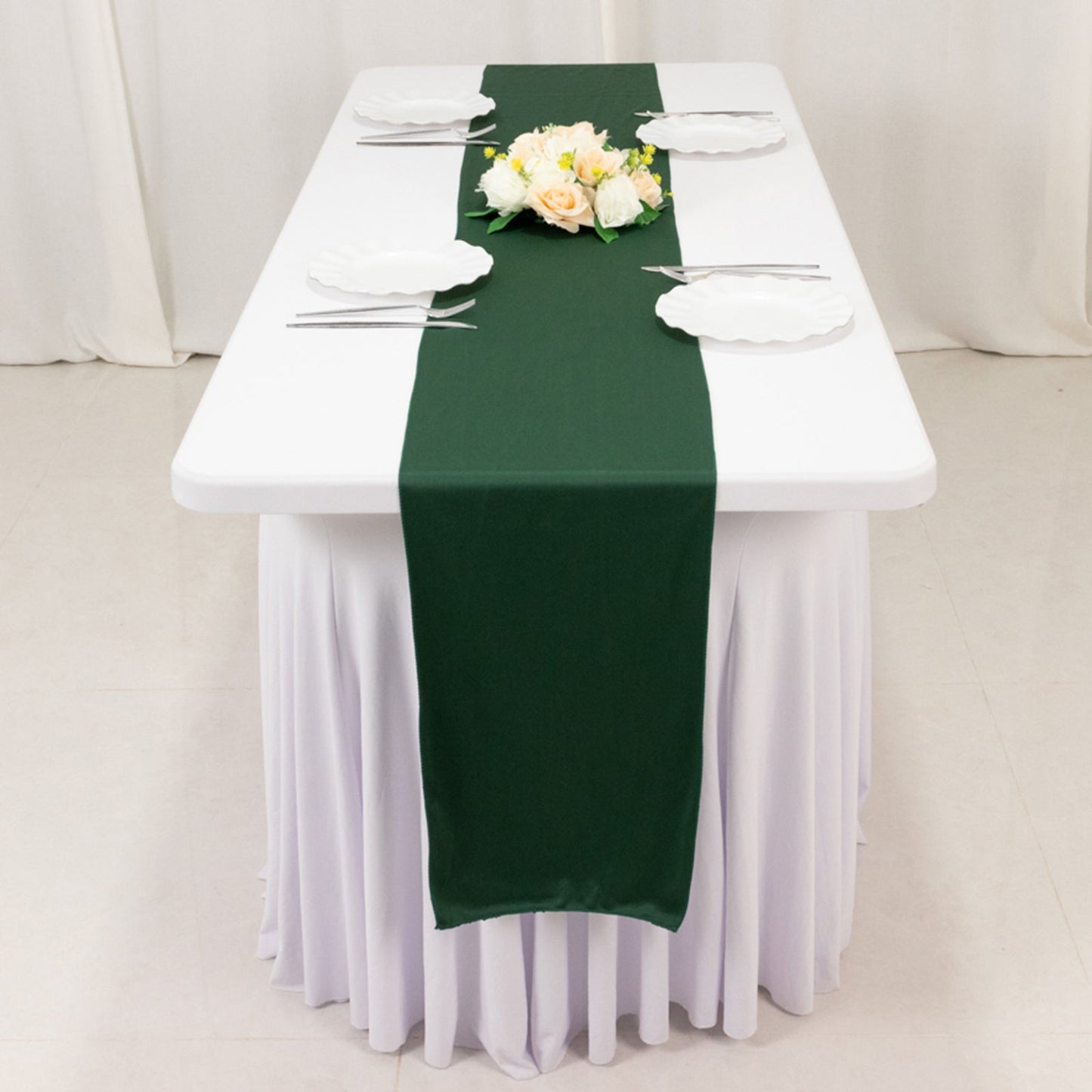Scuba Polyester 12"x108" Table Runner Hunter Emerald Green - Wrinkle-Free Table Linen