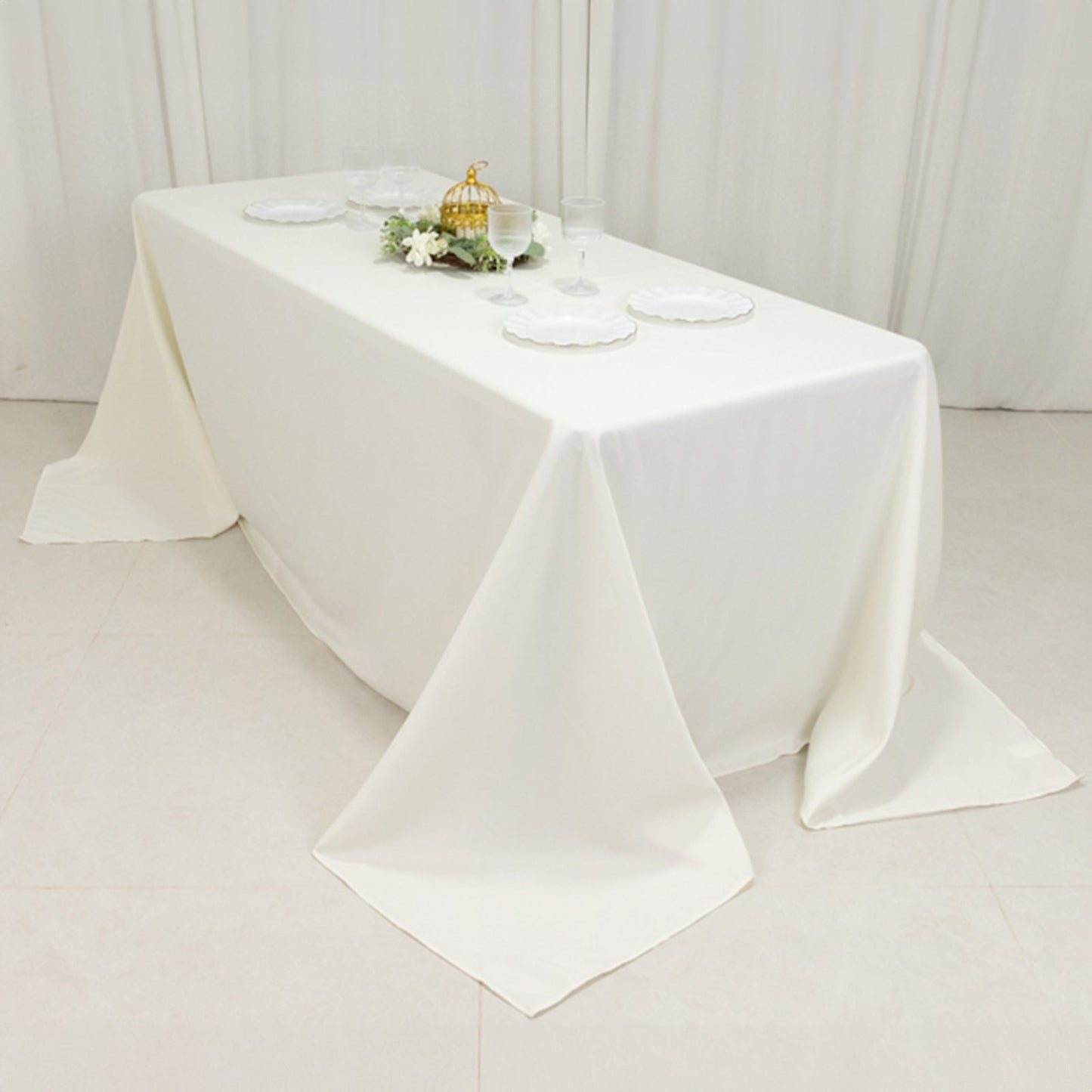 Fire Retardant Premium Polyester 90"x132" Rectangular Tablecloth Ivory - High-Performance Seamless Table Cover