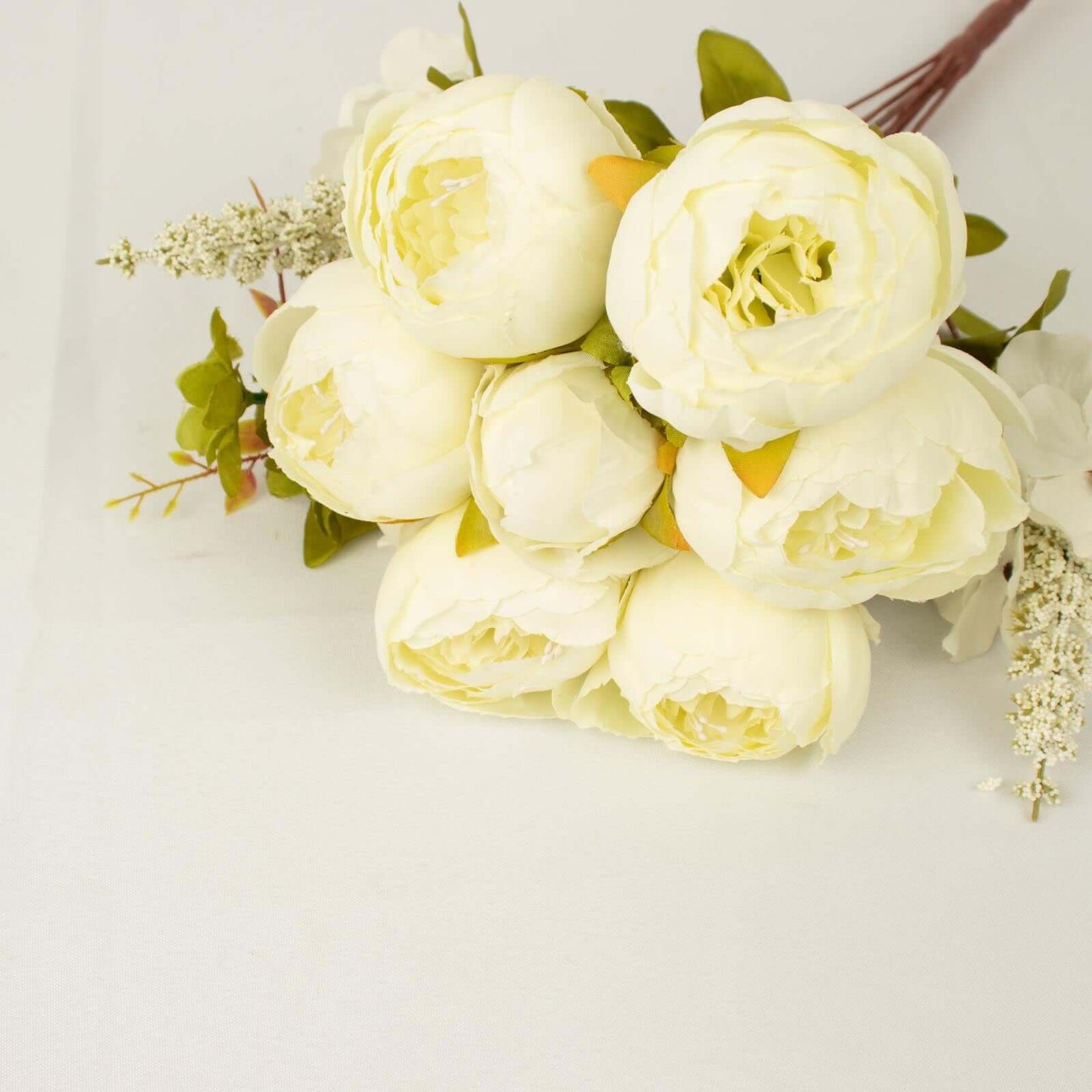 2 Pack 19" Ivory Artificial Peony Flower Wedding Bouquets, Faux Silk Flower Arrangements