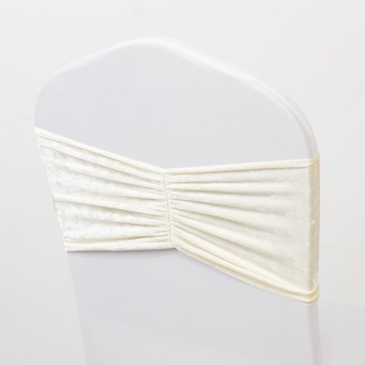 5 Pack Crushed Velvet Chair Bands Ivory Wide Ruffle Style - Textured Chair Sashes for Stunning Event Decor - 8"x15"