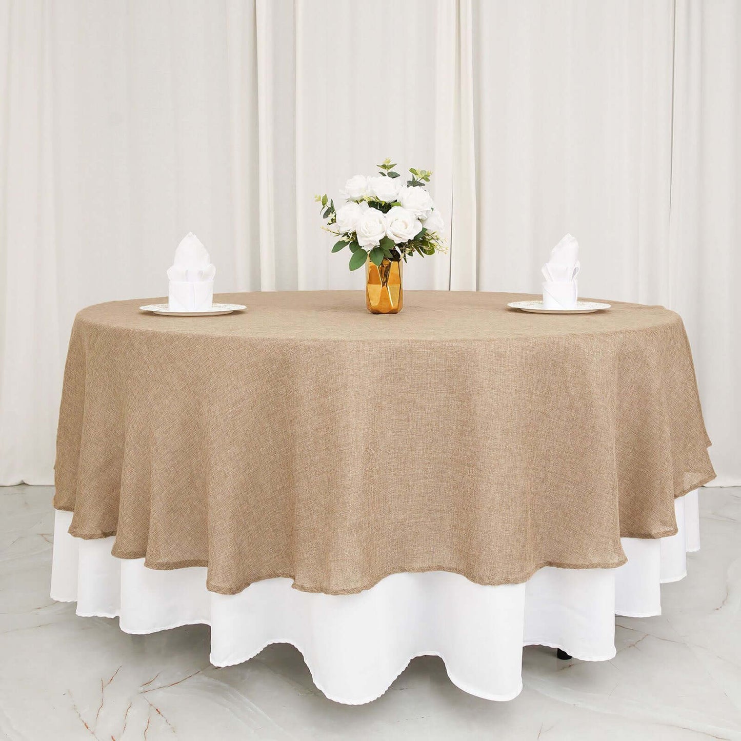 Faux Burlap Jute 90" Round Tablecloth Natural - Rustic Event Table Linen
