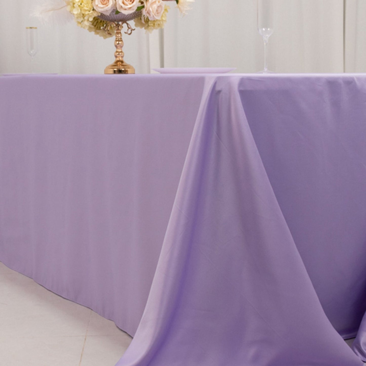 Lamour Satin 90"x156" Rectangle Tablecloth Lavender Lilac - Luxurious, Soft Seamless Table Cover