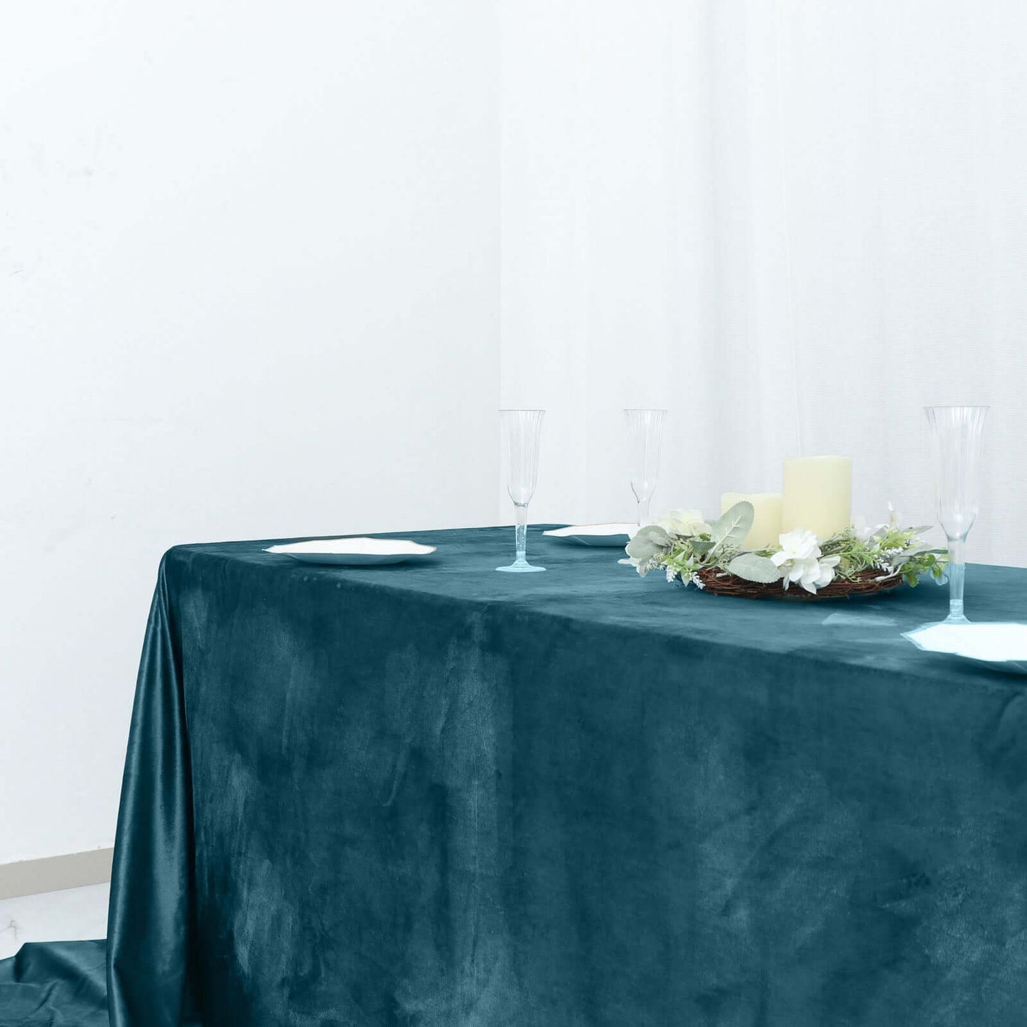 Premium Velvet 90"x156" Rectangle Tablecloth Peacock Teal - Reusable Soft & Seamless Table Cover
