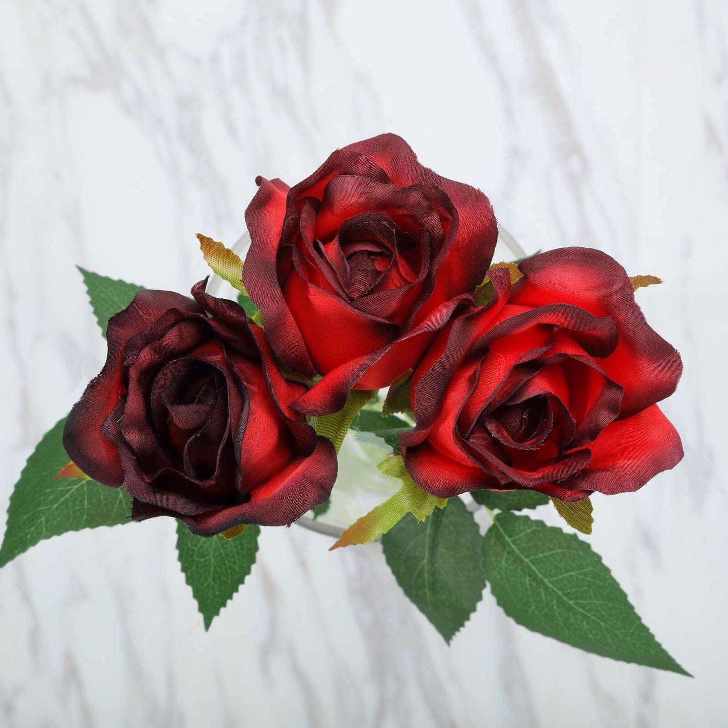 31" 24Pcs Red, Black Tip Long Stem Artificial Silk Roses Flowers