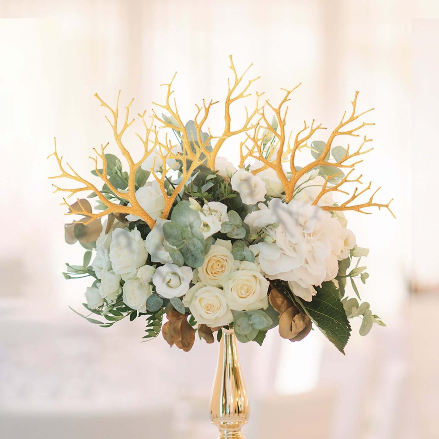 10-Pack Artificial Manzanita Tree Branch Metallic Gold for Vase Filler Home Wedding Centerpiece Ornament 14"