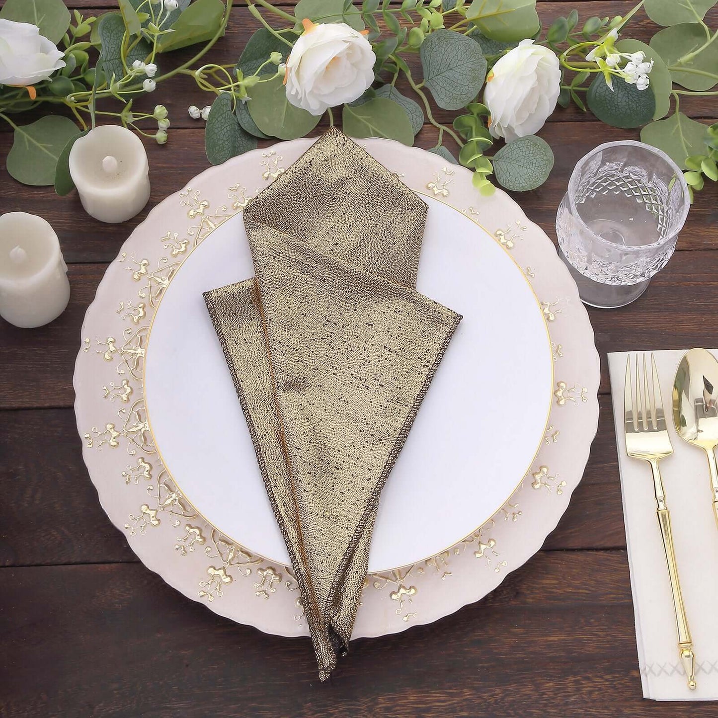 5 Pack Polyester 20"x20" Napkins Antique Gold Shimmer Sequin Dots - Luminous Cloth Napkins