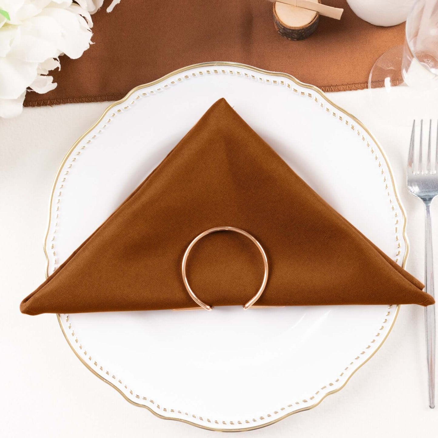5 Pack Polyester 20"x20" Napkins Cinnamon Brown - Wrinkle Resistant & Easy Care Cloth Napkins