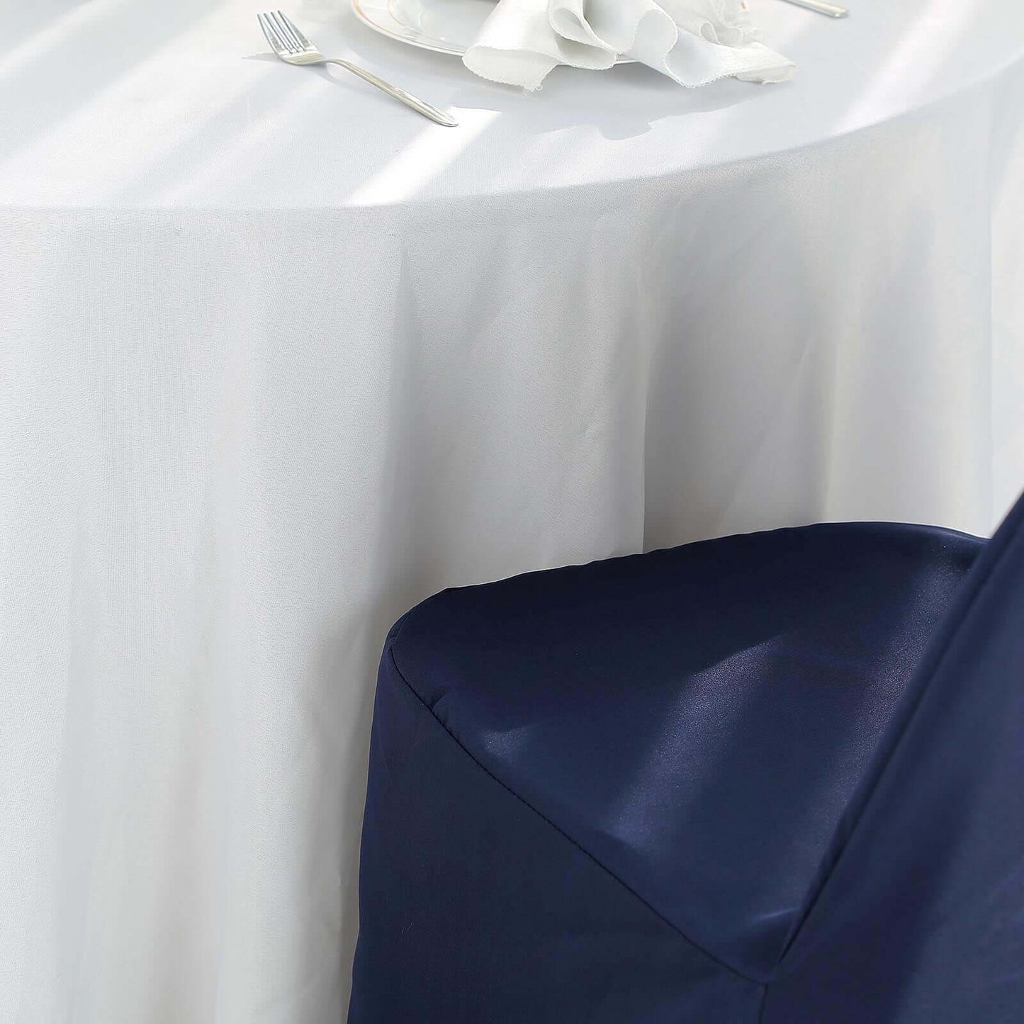 Polyester Slip On Banquet Chair Covers Navy Blue - Stain-Resistant Reusable Durable Fabric