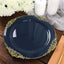 10-Pack Plastic 10" Round Dinner Plates in Navy Blue with Gold Leaf Embossed Rim - Disposable Vintage Baroque Style Plates