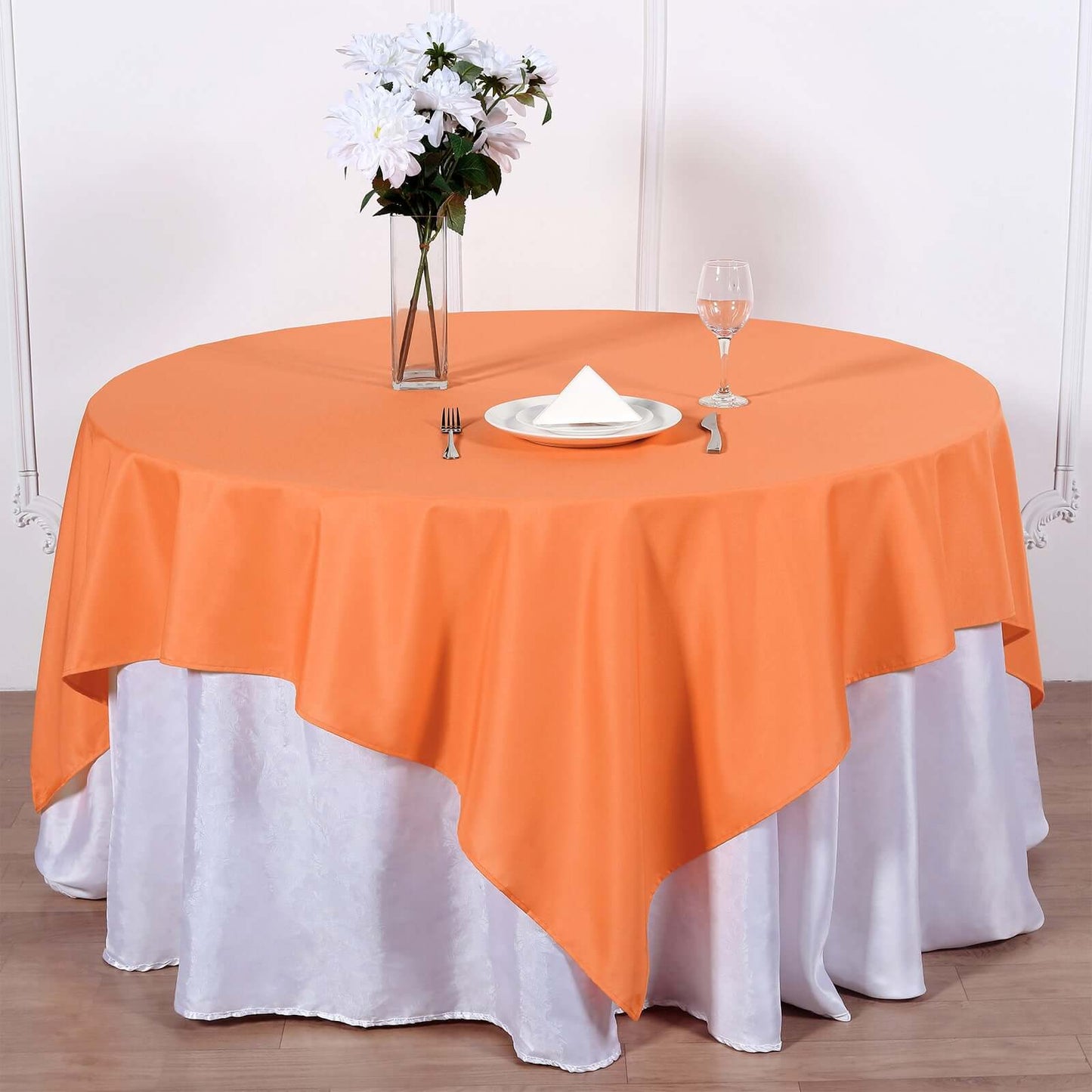 Polyester 70"x70" Table Overlay Square Tablecloth Orange - Wrinkle-Resistant & Durable Table Cover