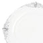 10-Pack Plastic 10" Round Dinner Plates in Clear with Silver Leaf Embossed Rim - Disposable Vintage Baroque Style Plates