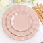 10-Pack Plastic Round 6" Dessert Plates in Blush Ruffled Rim with Gold Edging - Sturdy Disposable Salad Appetizer Dinnerware
