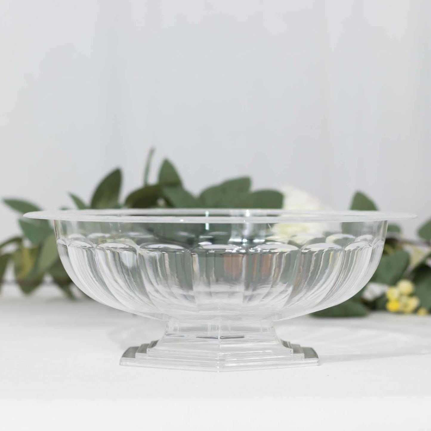 3-Pack Plastic Footed Compote Bowl Flower Vases Roman Style Clear - Round Decorative Pedestal Table Centerpieces 10"