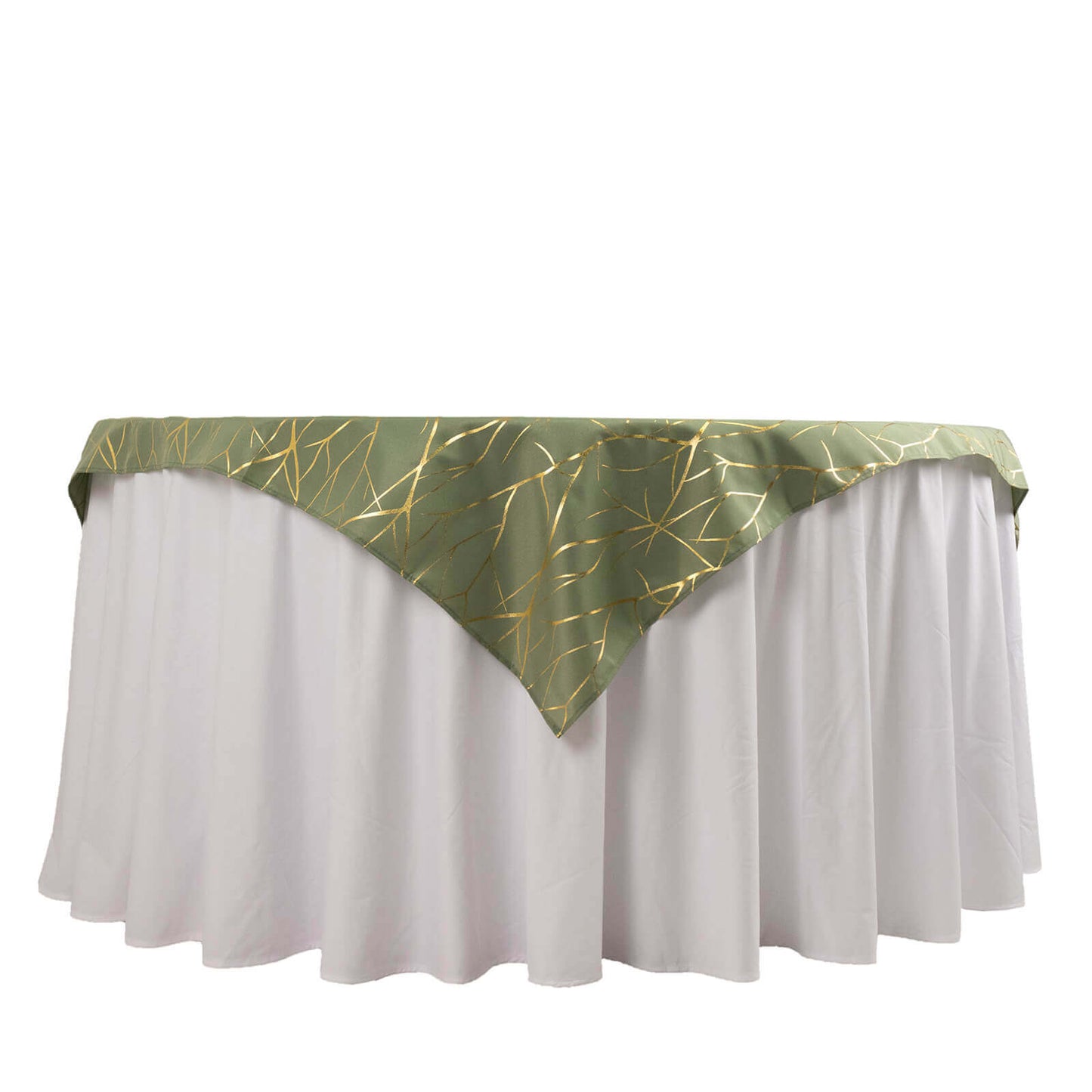 Polyester 54"x54" Table Overlay Square Tablecloth Dusty Sage Green with Gold Foil Tree Branch Pattern - Wrinkle-Resistant & Durable Table Cover