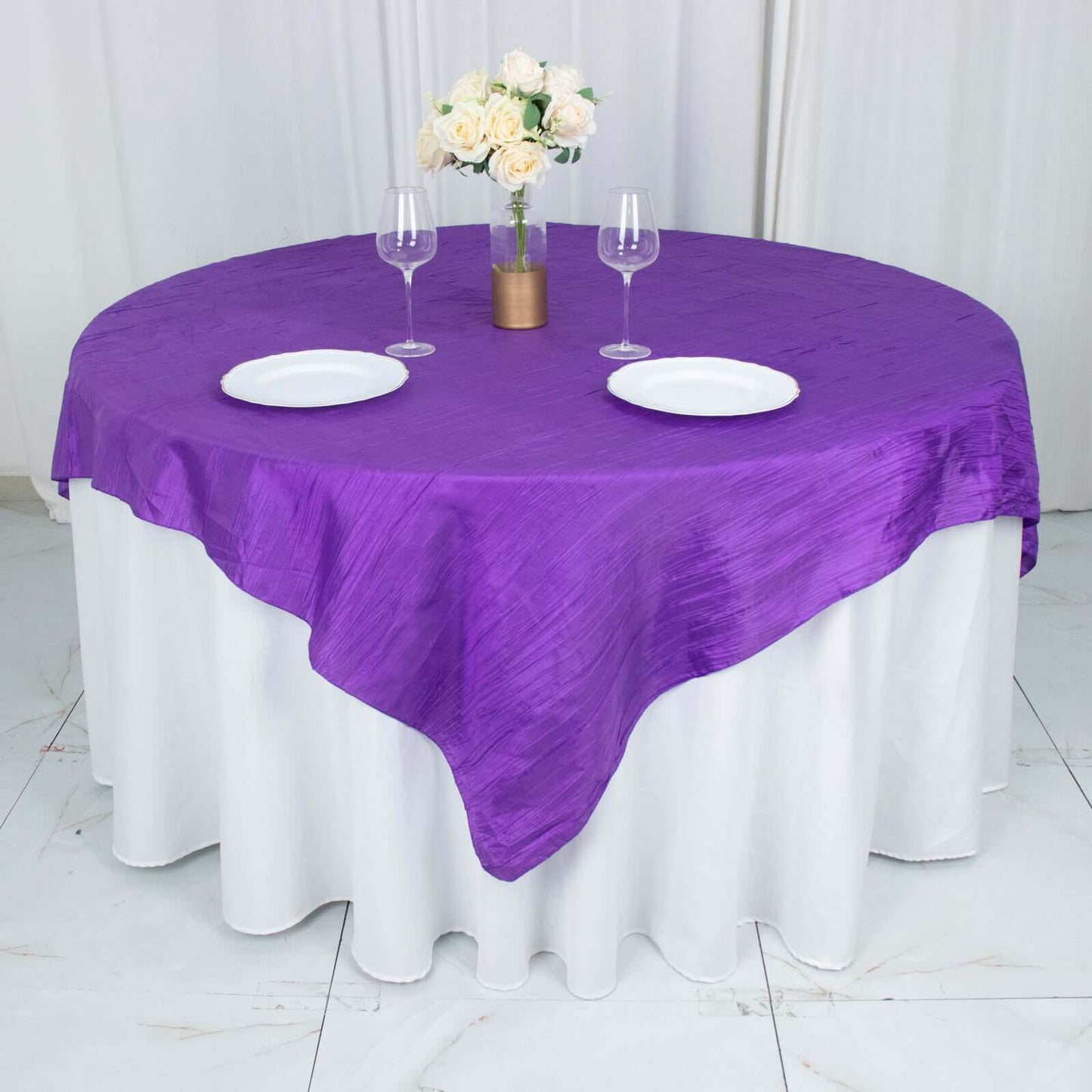 Taffeta 72"x72" Table Overlay Square Tablecloth Purple - Accordion Crinkle Table Cover