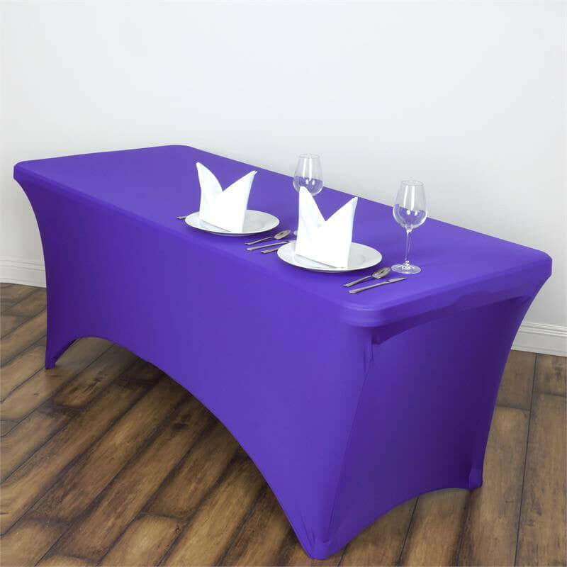 Stretch Spandex 6ft Rectangle Tablecloth Purple - Durable Form-Fitting Table Cover