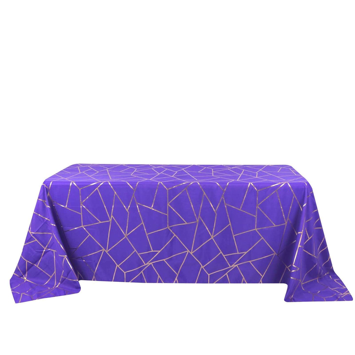 Polyester 90"x132" Rectangle Tablecloth Purple Seamless with Gold Foil Geometric Pattern - Wrinkle-Resistant Seamless Table Cover
