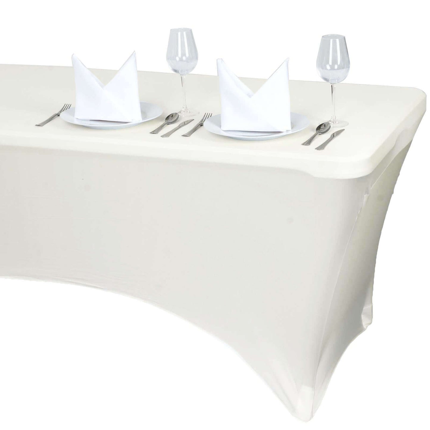 Stretch Spandex 6ft Rectangle Tablecloth Ivory - Durable Form-Fitting Table Cover