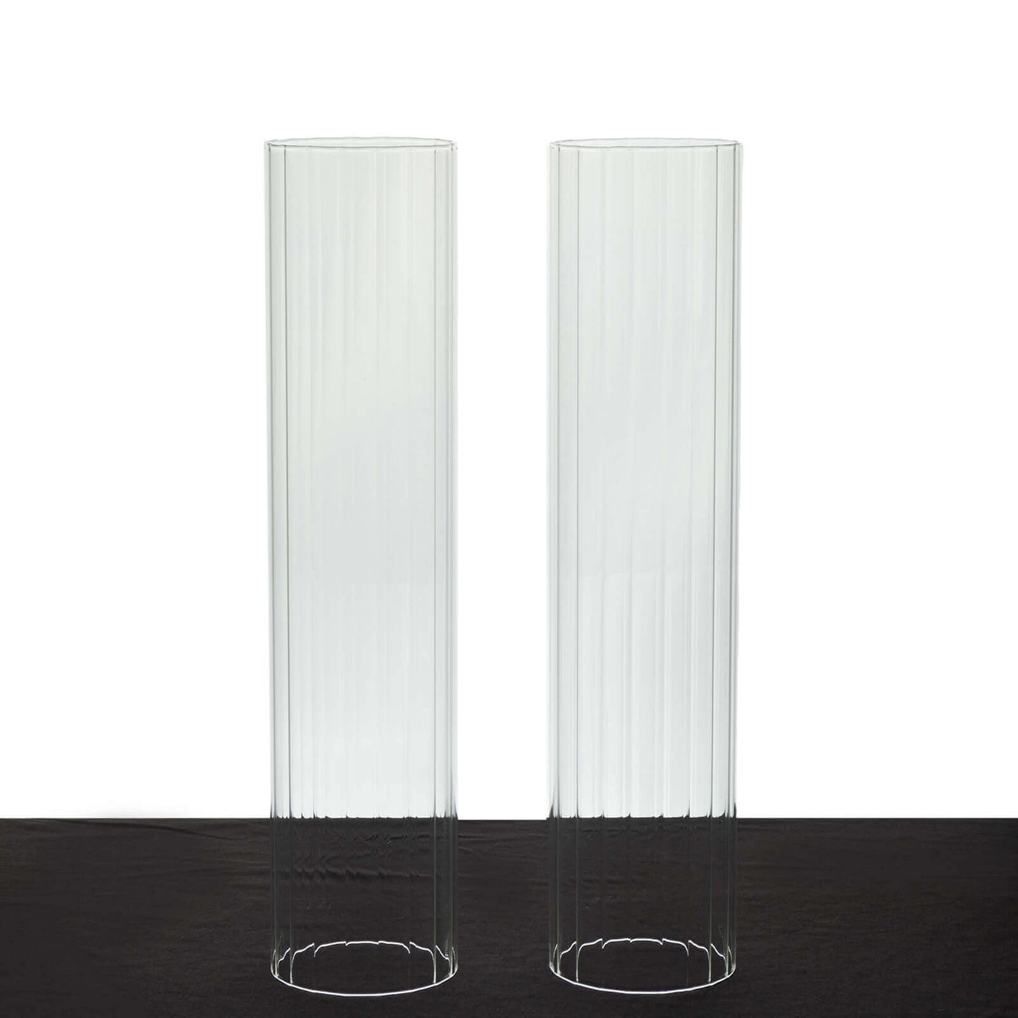 2-Pack Clear Ribbed Glass Hurricane Shades Open End Design - Stylish Candelabra Pillar Candle Holder Table Centerpiece 14"