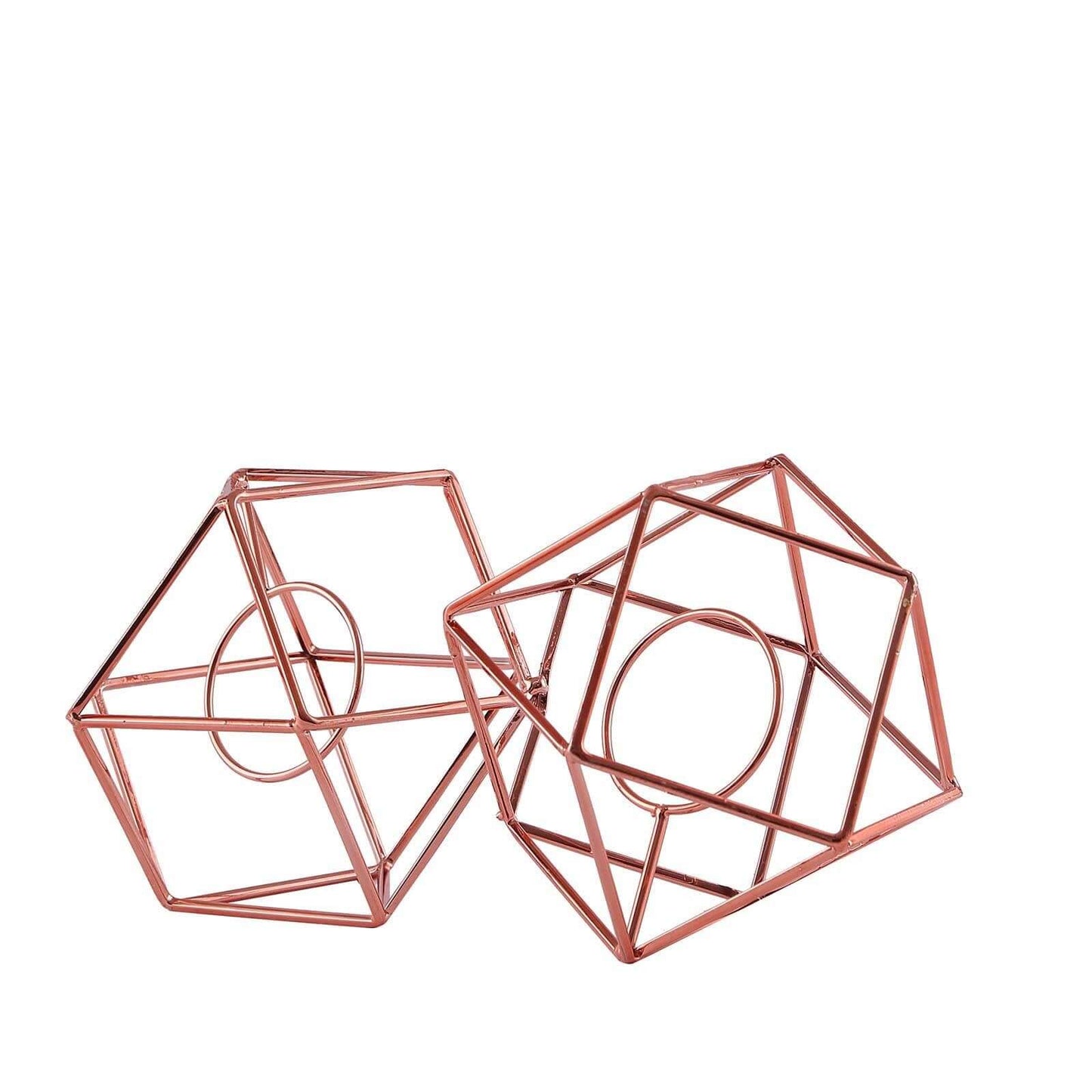 Set of Metal Candle Holders Linked Geometric Design Rose Gold - Modern Table Decor with Votive Glass for Gatherings 11"